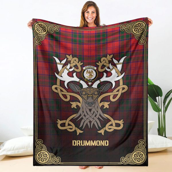Drummond Modern Tartan Crest Premium Blanket - Celtic Stag style on Sale