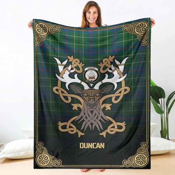Duncan Ancient Tartan Crest Premium Blanket - Celtic Stag style For Sale