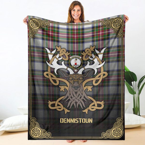Dennistoun Tartan Crest Premium Blanket - Celtic Stag style Cheap