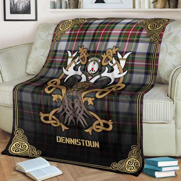 Dennistoun Tartan Crest Premium Blanket - Celtic Stag style Cheap - Image 2
