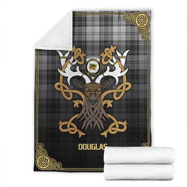 Douglas Grey Modern Tartan Crest Premium Blanket - Celtic Stag style For Sale - Image 4