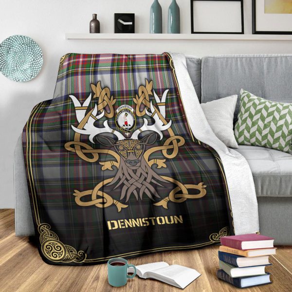 Dennistoun Tartan Crest Premium Blanket - Celtic Stag style Cheap - Image 3