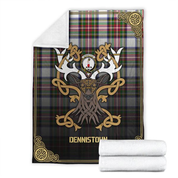 Dennistoun Tartan Crest Premium Blanket - Celtic Stag style Cheap - Image 4