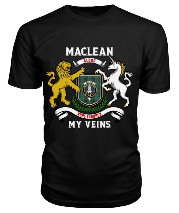 MacLean Hunting Ancient Tartan Crest 2D T-shirt - Blood Runs Through My Veins Style Sale