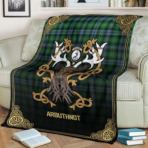 Arbuthnot Ancient Tartan Crest Premium Blanket - Celtic Stag style Hot on Sale - Image 2