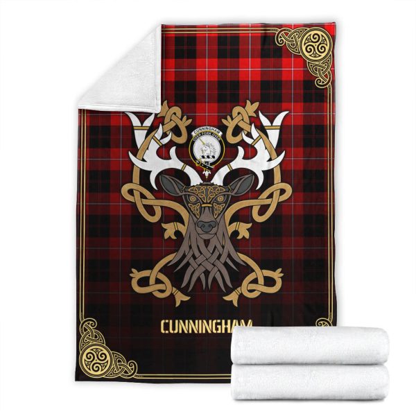 Cunningham Modern Tartan Crest Premium Blanket - Celtic Stag style For Sale - Image 4
