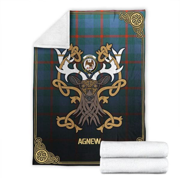 Agnew Ancient Tartan Crest Premium Blanket - Celtic Stag style on Sale - Image 4
