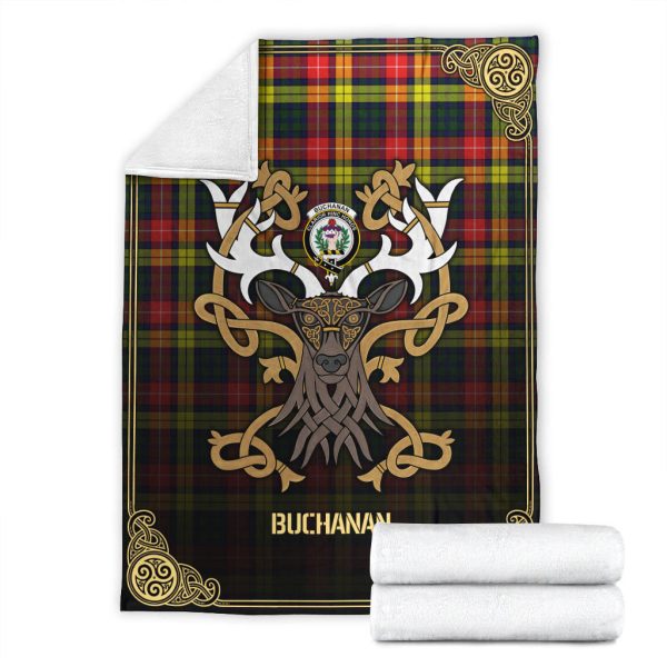 Buchanan Modern Tartan Crest Premium Blanket - Celtic Stag style Sale - Image 4