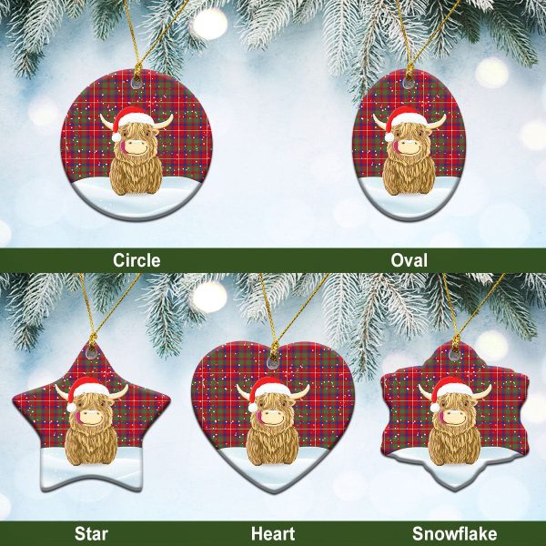 Shaw Red Modern Tartan Christmas Ceramic Ornament - Highland Cows Style Supply