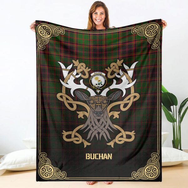 Buchan Modern Tartan Crest Premium Blanket - Celtic Stag style Sale