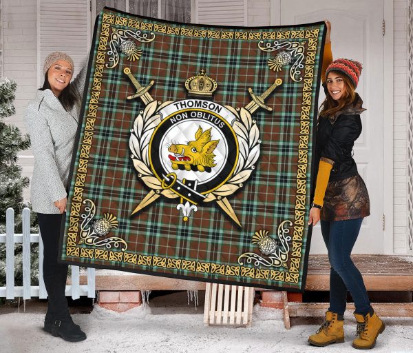 Thomson Hunting Modern Tartan Non Oblitus Crest Premium Quilt - Celtic Thistle Style Discount - Image 2