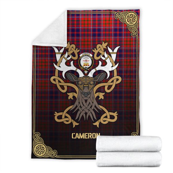 Cameron of Lochiel Modern Tartan Crest Premium Blanket - Celtic Stag style Online Sale - Image 4