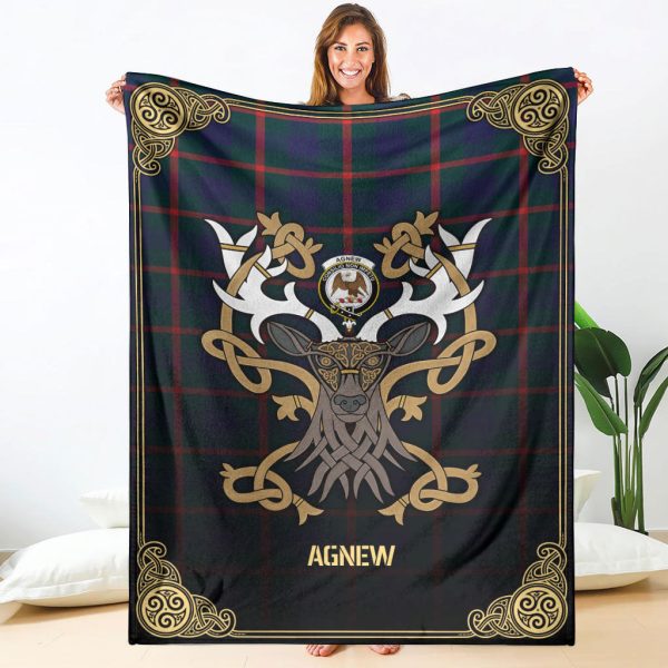 Agnew Modern Tartan Crest Premium Blanket - Celtic Stag style Sale