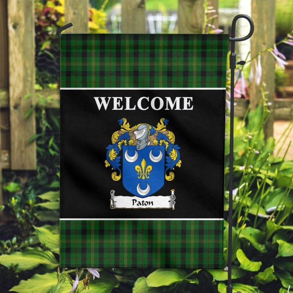 Paton Tartan Crest Black Garden Flag on Sale