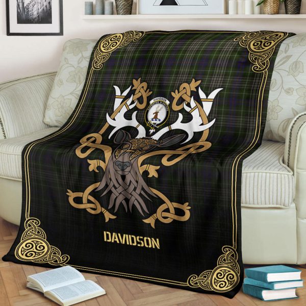 Davidson Tulloch Dress Tartan Crest Premium Blanket - Celtic Stag style For Discount - Image 2