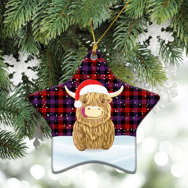 Broun Modern Tartan Christmas Ceramic Ornament - Highland Cows Style Supply - Image 4