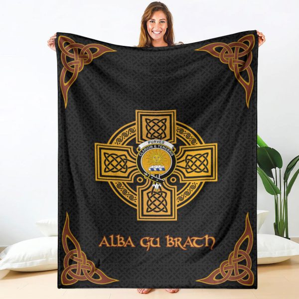 Purves Crest Premium Blanket - Black Celtic Cross Style on Sale