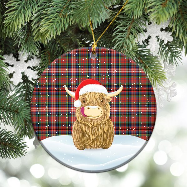 MacPherson Ancient Tartan Christmas Ceramic Ornament - Highland Cows Style For Discount - Image 2