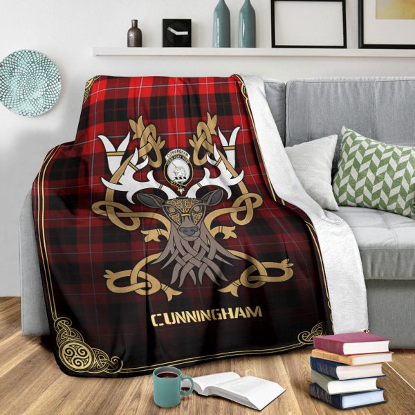 Cunningham Modern Tartan Crest Premium Blanket - Celtic Stag style For Sale - Image 3