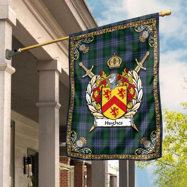Hughes Tartan Crest Garden Flag - Celtic Thistle Style Discount
