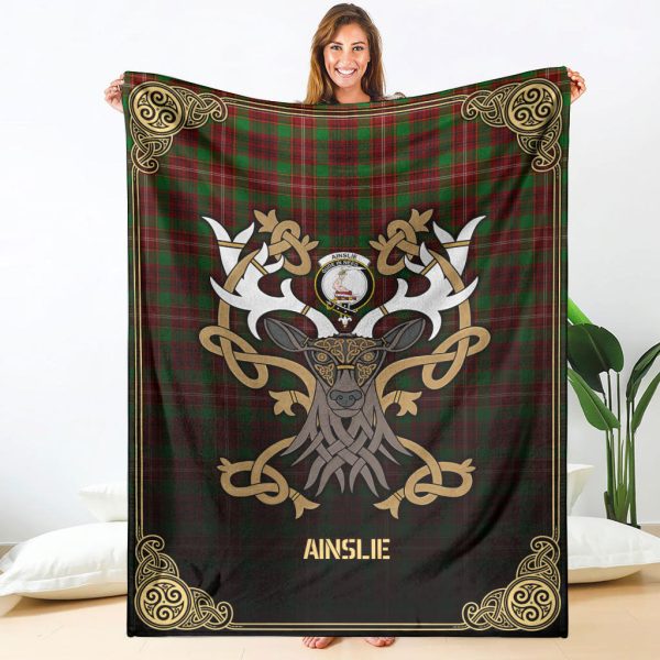 Ainslie Tartan Crest Premium Blanket - Celtic Stag style Discount