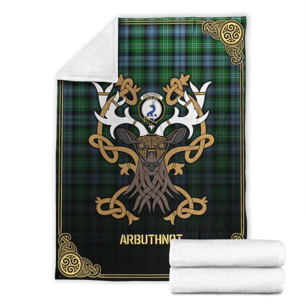 Arbuthnot Ancient Tartan Crest Premium Blanket - Celtic Stag style Hot on Sale - Image 4