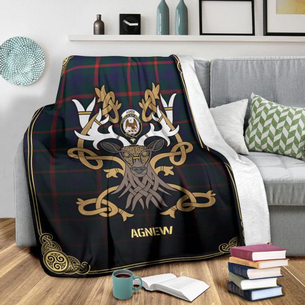 Agnew Modern Tartan Crest Premium Blanket - Celtic Stag style Sale - Image 3
