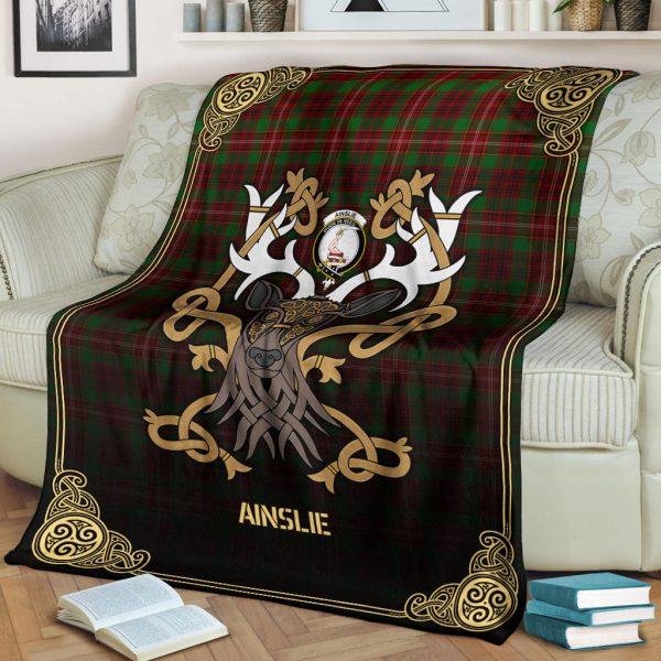 Ainslie Tartan Crest Premium Blanket - Celtic Stag style Discount - Image 2
