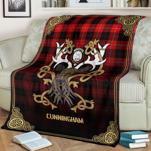 Cunningham Modern Tartan Crest Premium Blanket - Celtic Stag style For Sale - Image 2