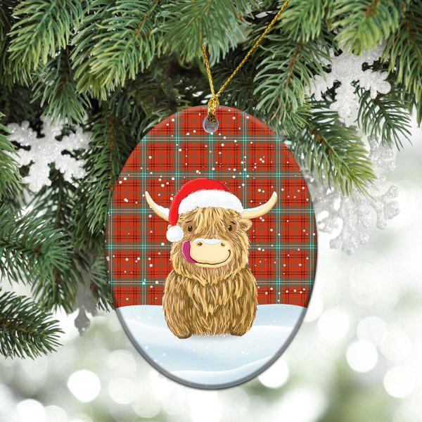 Morrison Red Ancient Tartan Christmas Ceramic Ornament - Highland Cows Style Online Sale - Image 3