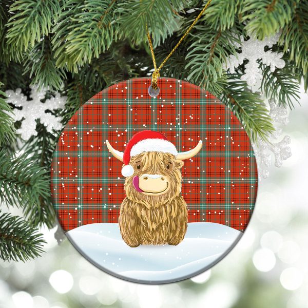 Morrison Red Ancient Tartan Christmas Ceramic Ornament - Highland Cows Style Online Sale - Image 2